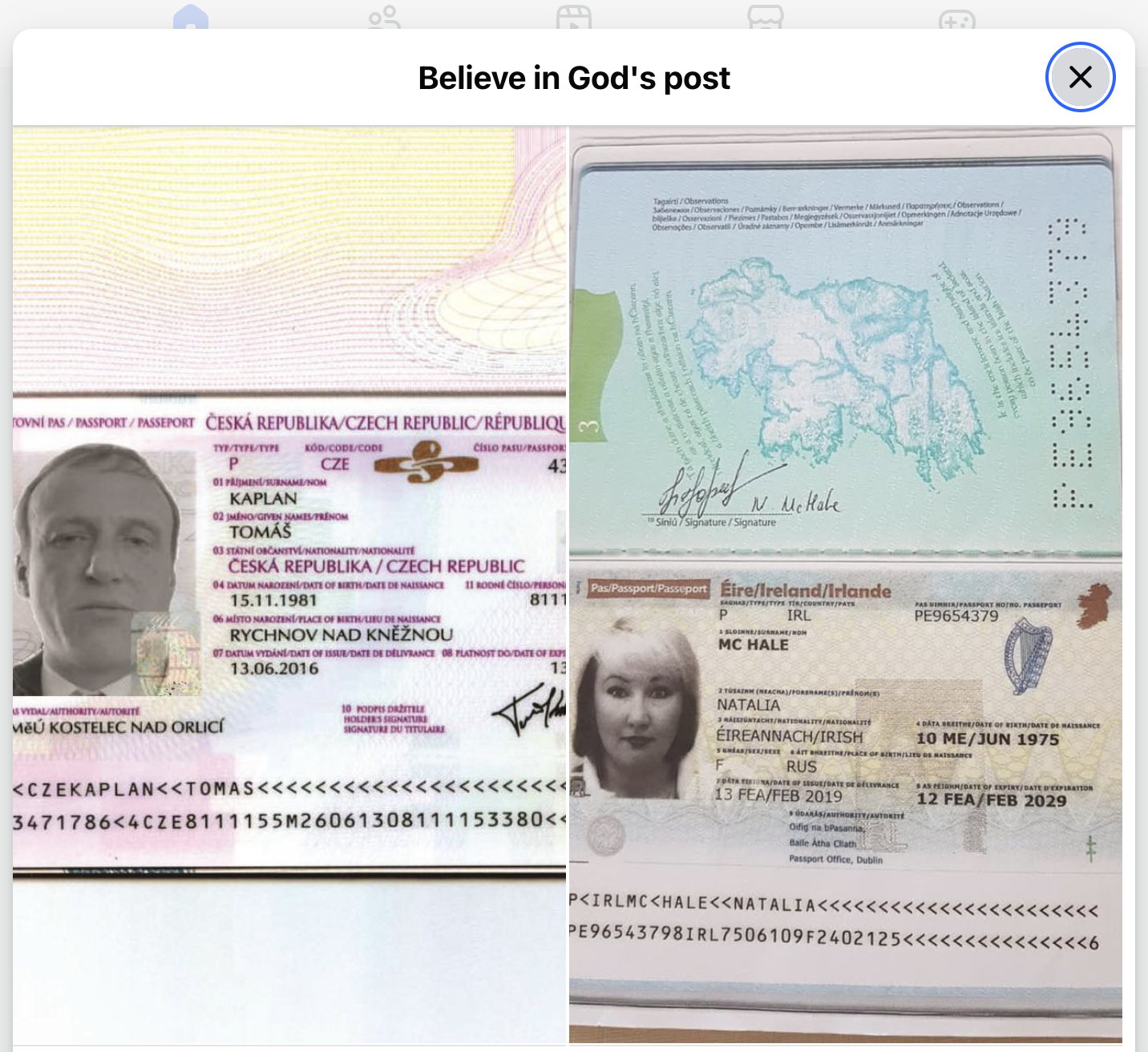 Alleged fake passport images for Tomas Kaplan and Hale Natalia personas