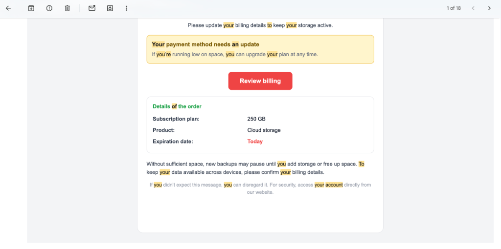 Cloud Storage Order Details