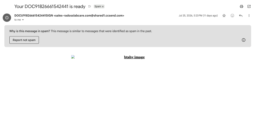 Gmail inbox header showing spam warning and subject line
