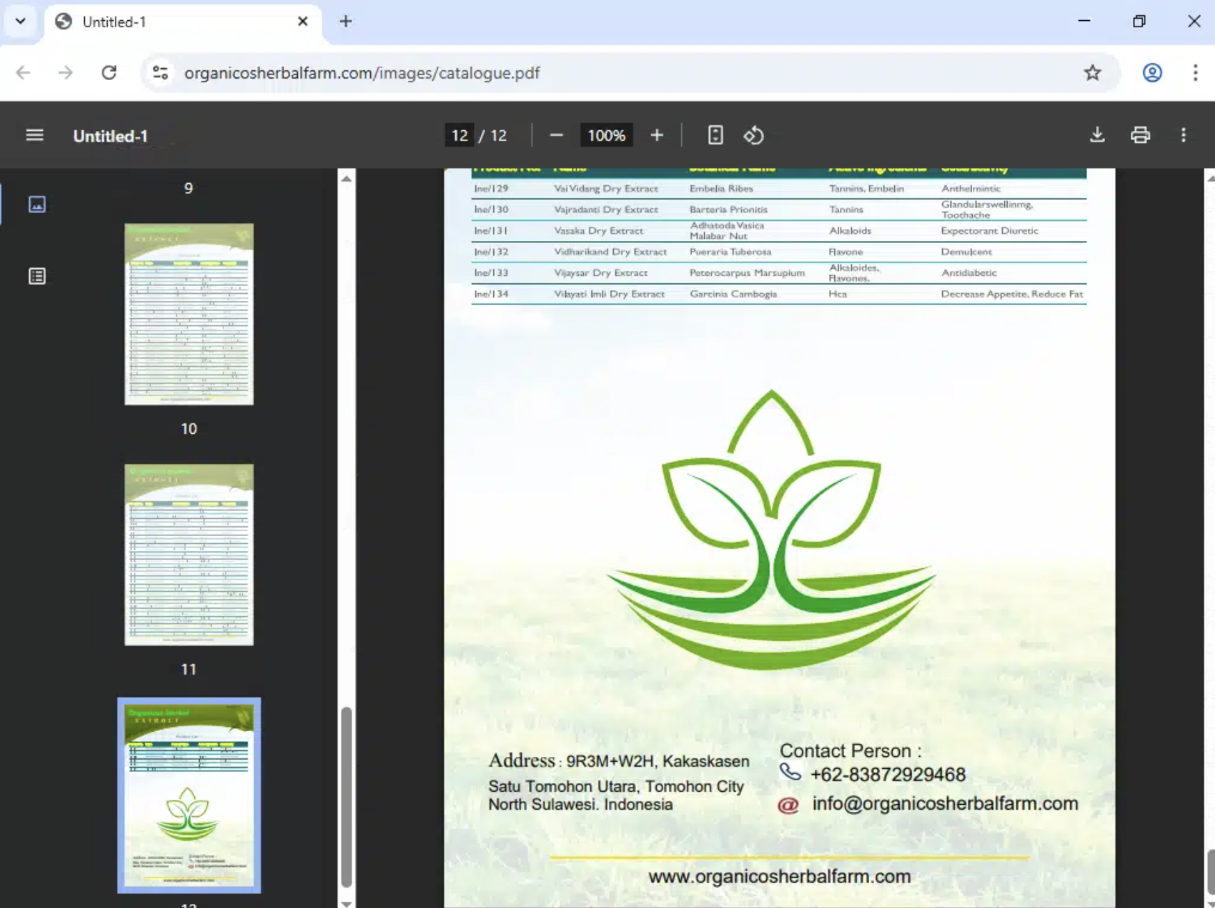 Organicos Herbal Farm catalogue contact page