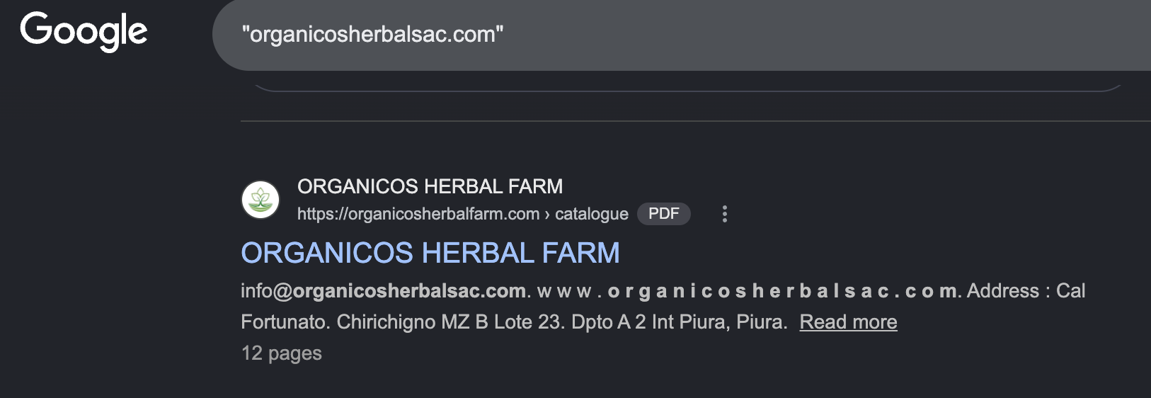 Google search result for organicosherbalsac.com residue